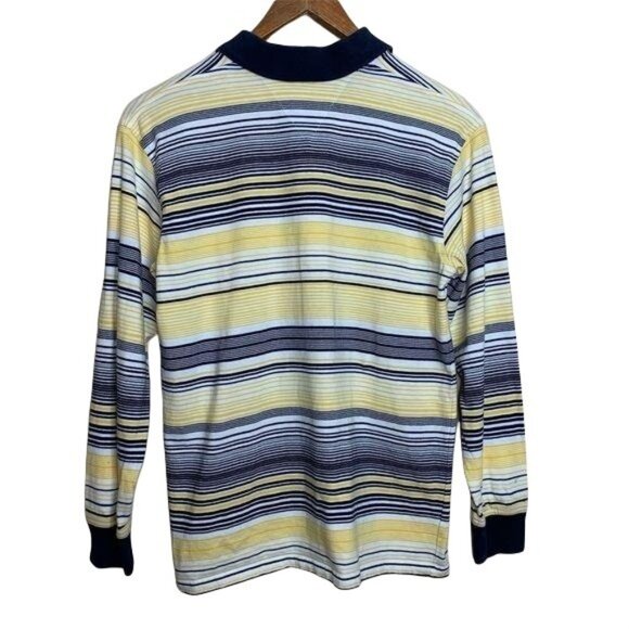 Tommy Hilfiger Polo Shirt Long Sleeve Navy Yellow Stripe Boys Size Large - Picture 6 of 7